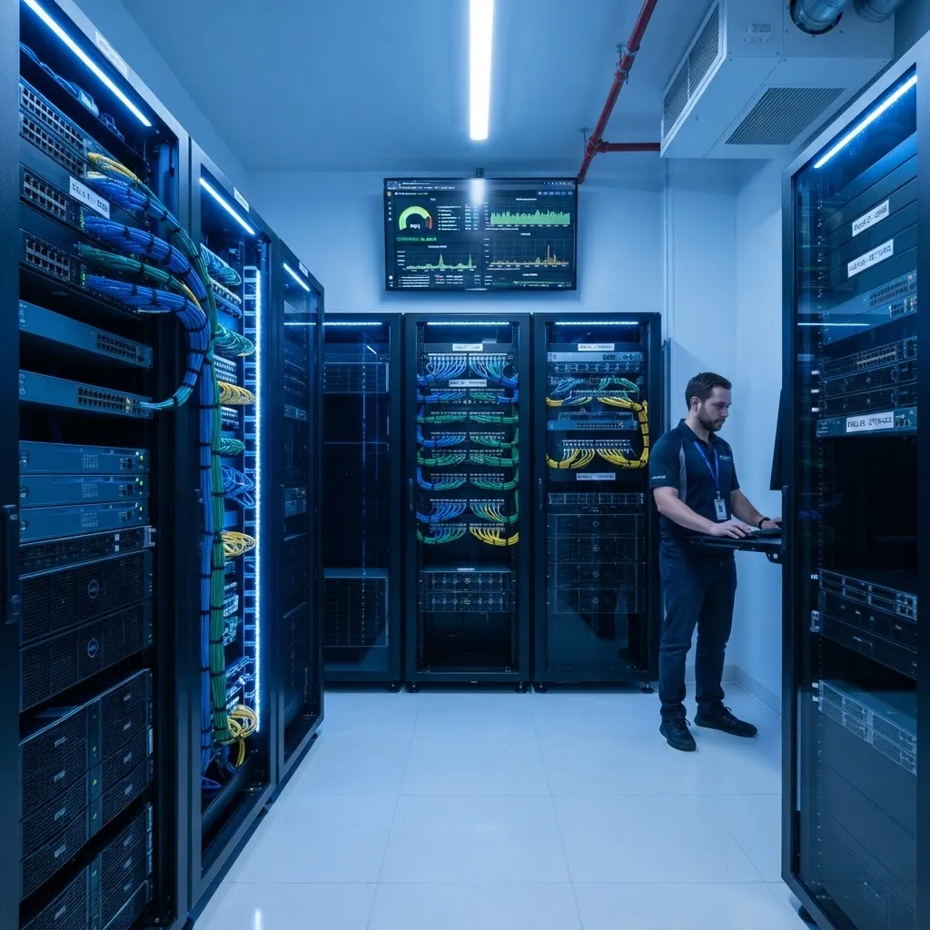 Server room of a medium-sized company with a well-maintained IT infrastructure