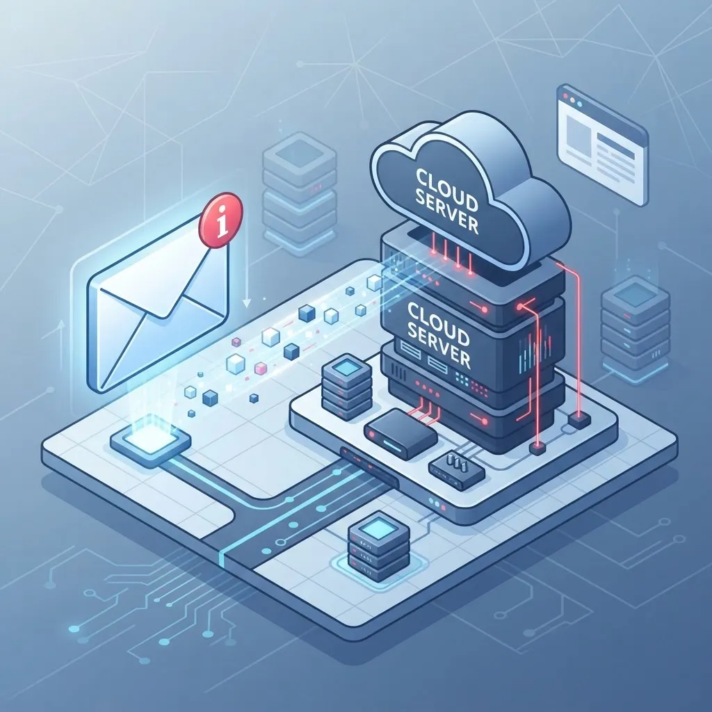 Briefsymbol verbunden mit einem Cloud-Server als Sinnbild für eine Anfrage