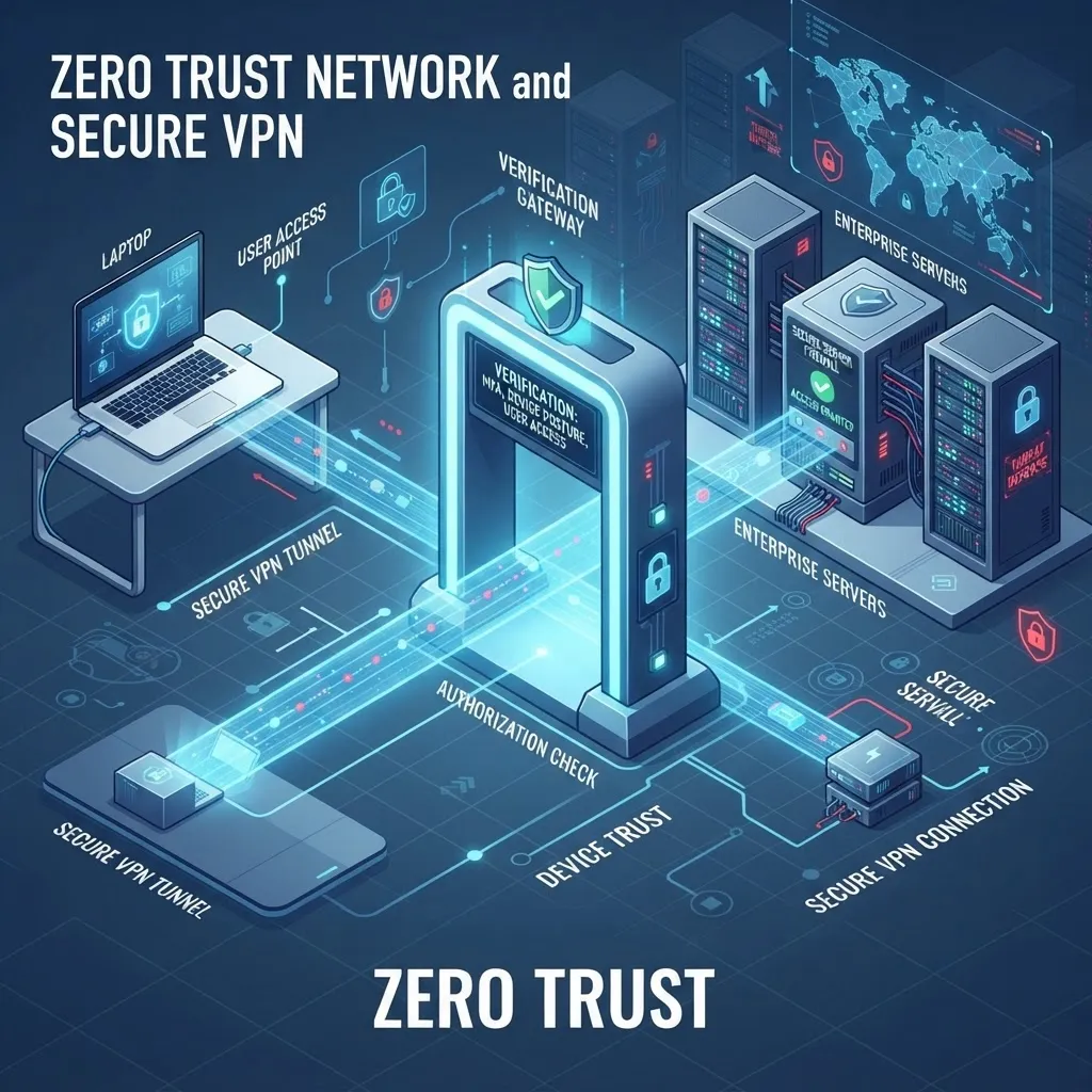 Zero Trust und sicherer VPN-Tunnel zwischen Laptop und Firmenserver